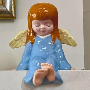 Ceramic Christmas mantel or shelf angel vintage handcrafted excellent condition.